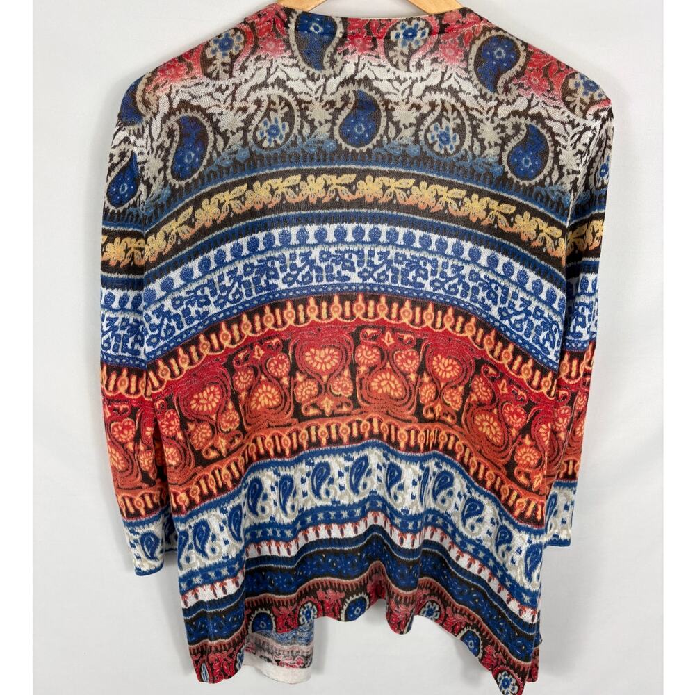 Chicos Linen Blend Patterned Cardigan Size 2 / Large - Picture 4 of 4